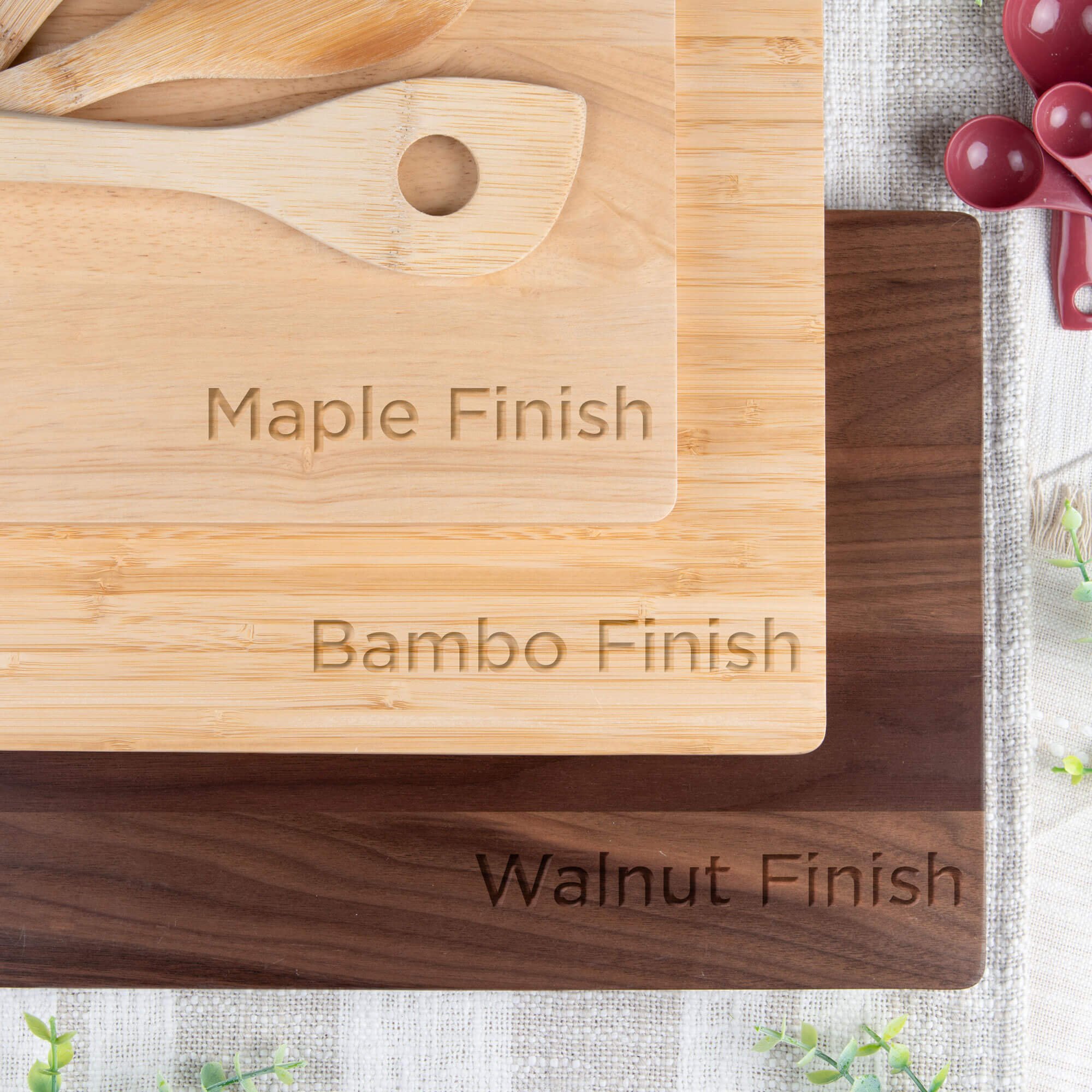 Wood type comparison of maple, bamboo and walnut finish