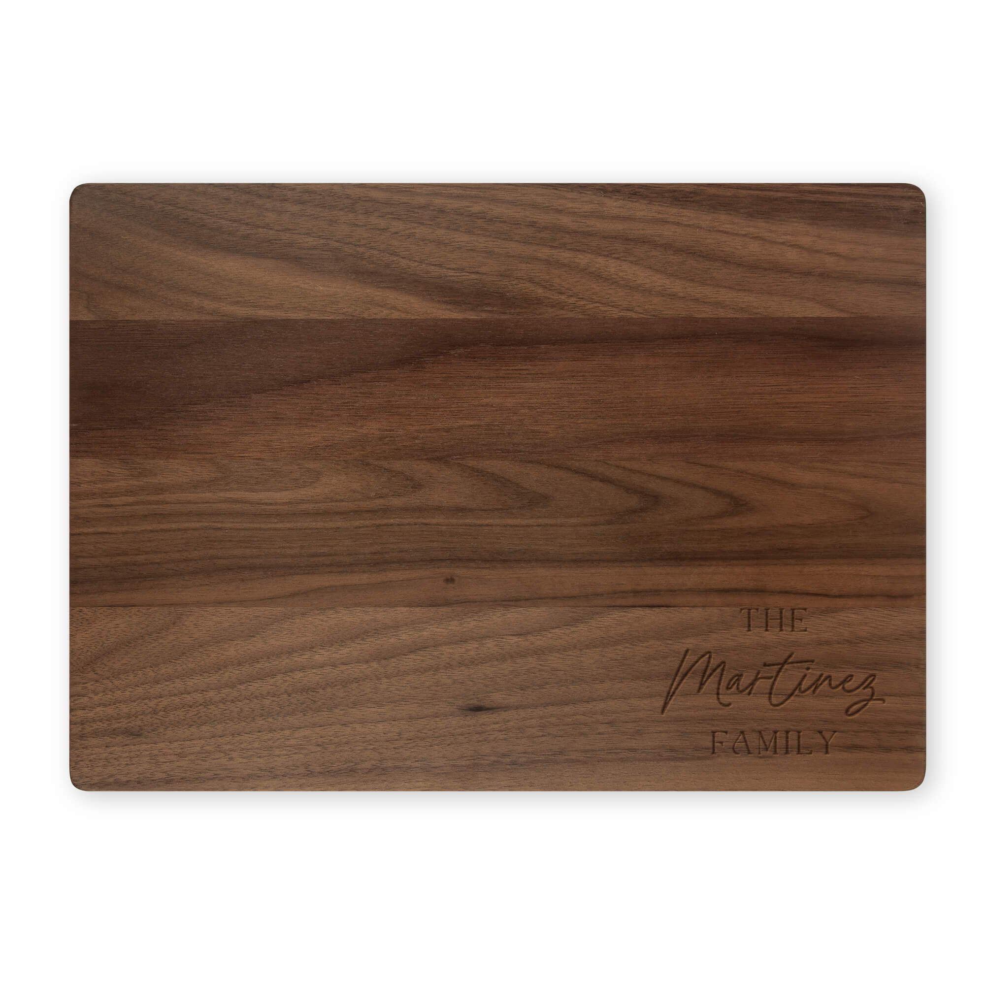 Engraved Family Name Cutting Board in Rich Walnut Wood