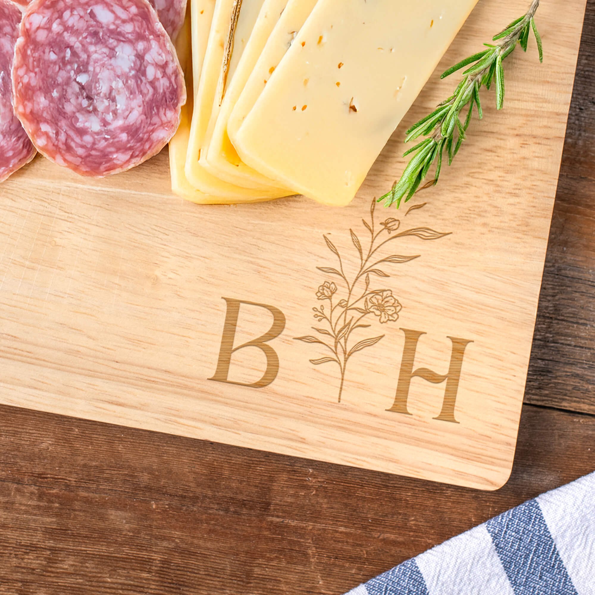 Personalized Floral Initial Maple engraved Cutting Board