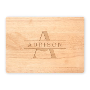 Maple cutting board with classic A and ADDISON monogram on white background