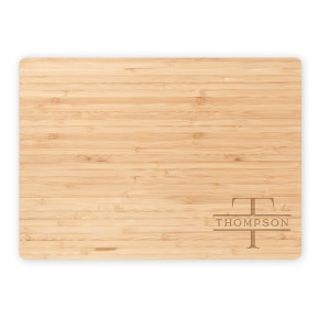 Custom Family Monogram Bamboo Cutting Board on white background